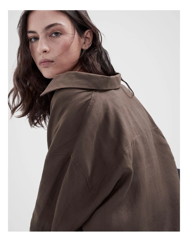 The Classic Oversized Linen Shirt in Brown image 3