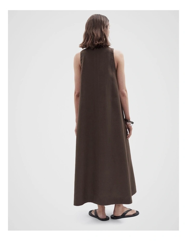 Linen V Neck Maxi Dress in Mocha image 2