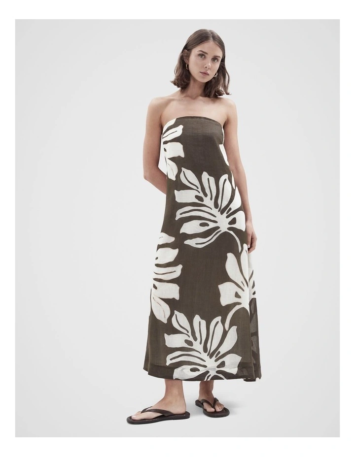 Strapless Ramie Maxi Dress in Brown image 1
