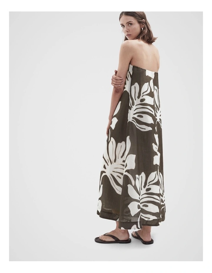 Strapless Ramie Maxi Dress in Brown image 2