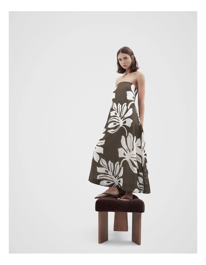 Strapless Ramie Maxi Dress in Brown image 3