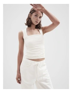Ruched Detail Sleeveless Top in White