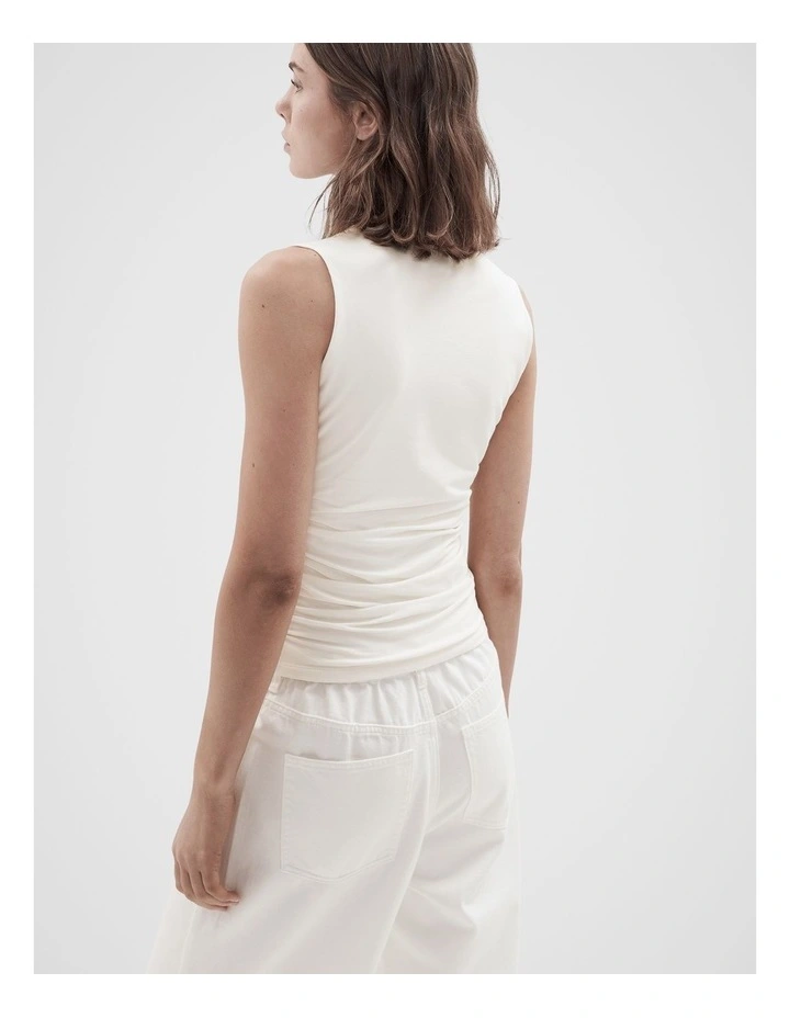 Ruched Detail Sleeveless Top in White image 2