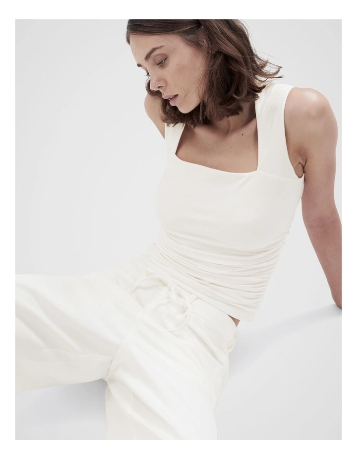 Ruched Detail Sleeveless Top in White image 3