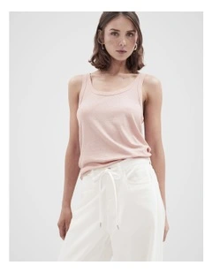 Linen Blend Scoop Neck Tank in Pink