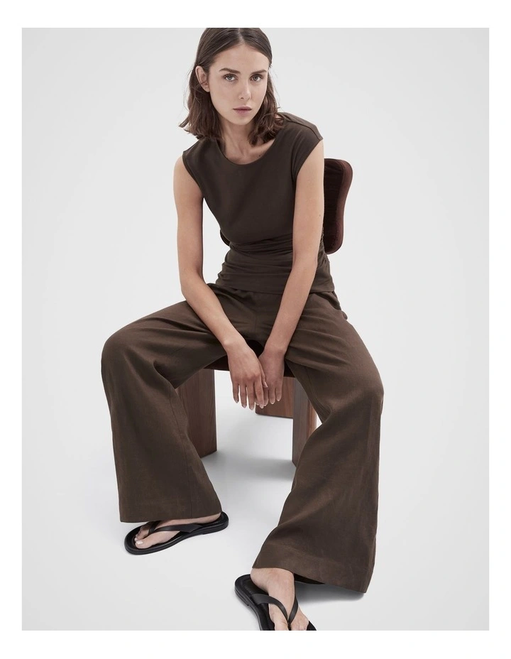 Aus Cotton Ruched Top in Mocha image 1