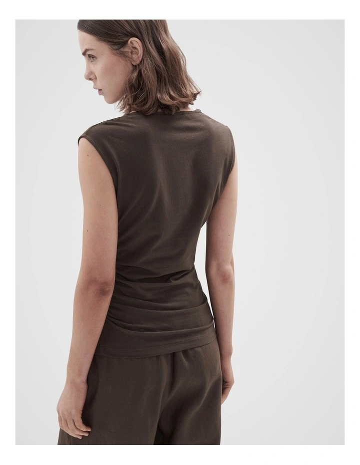 Aus Cotton Ruched Top in Mocha image 2