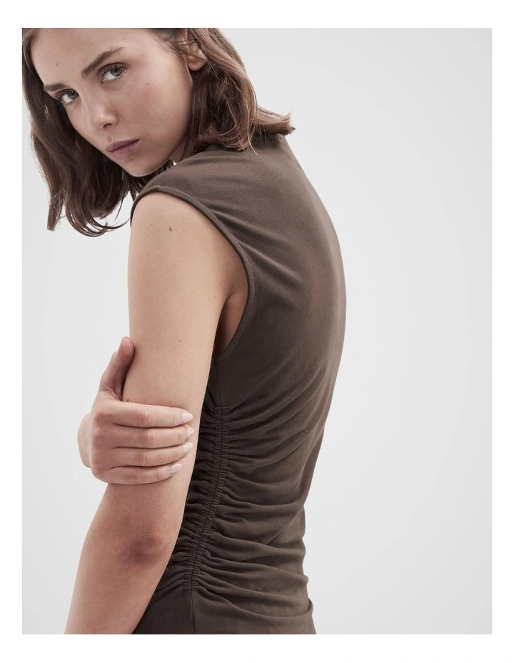 Aus Cotton Ruched Top in Mocha image 3
