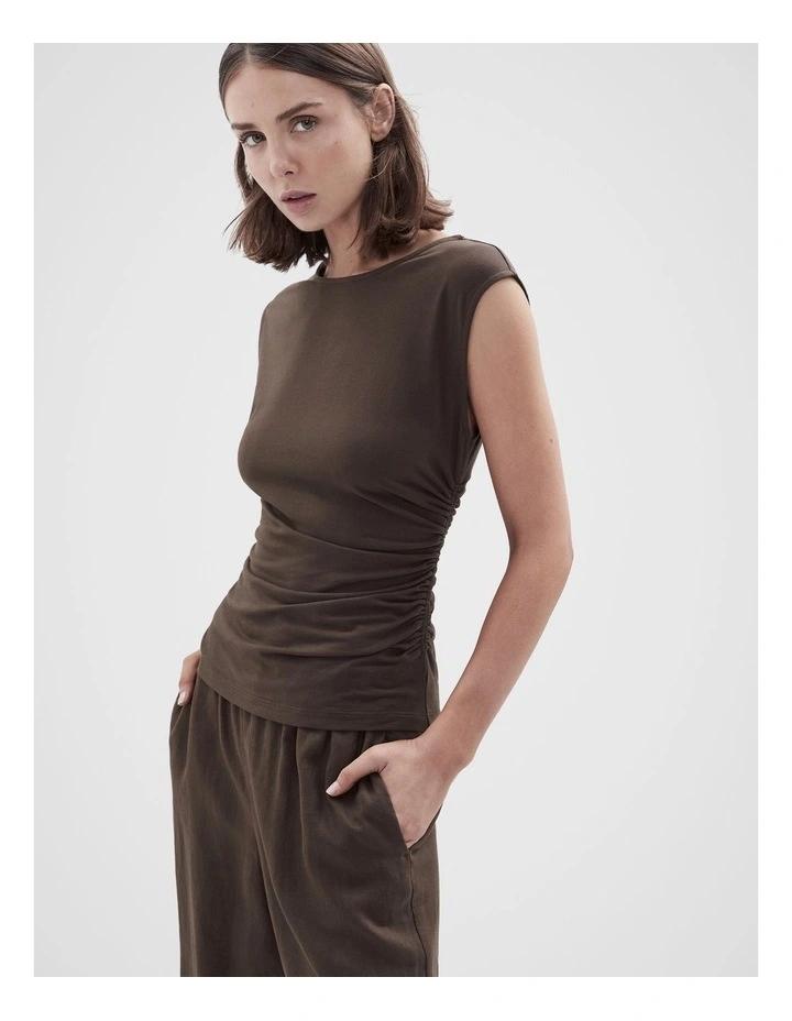 Aus Cotton Ruched Top in Mocha image 4
