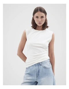 Aus Cotton Ruched Top in White