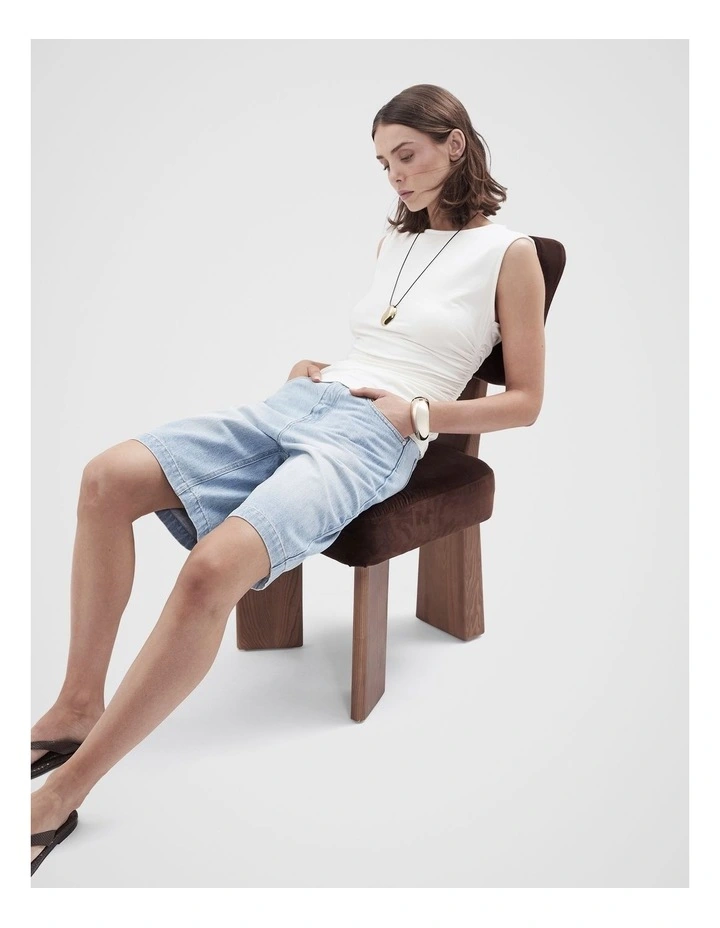 Aus Cotton Ruched Top in White image 3