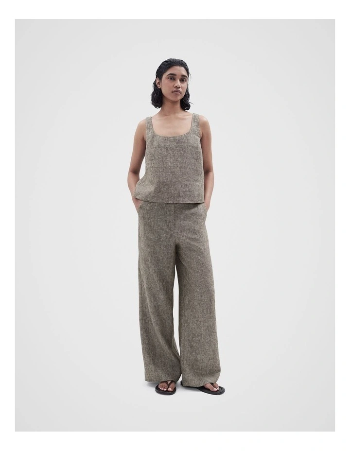 Linen Pant in Brown Multi image 1