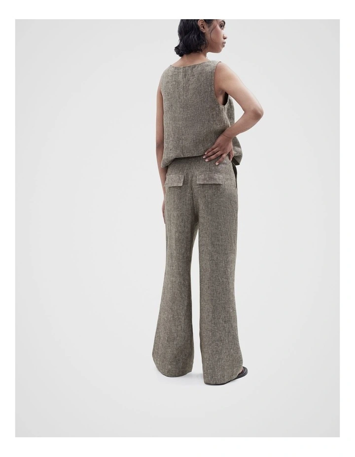Linen Pant in Brown Multi image 3