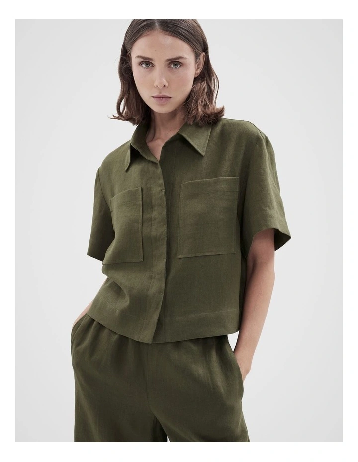 Collared Linen Utility Shirt image 1