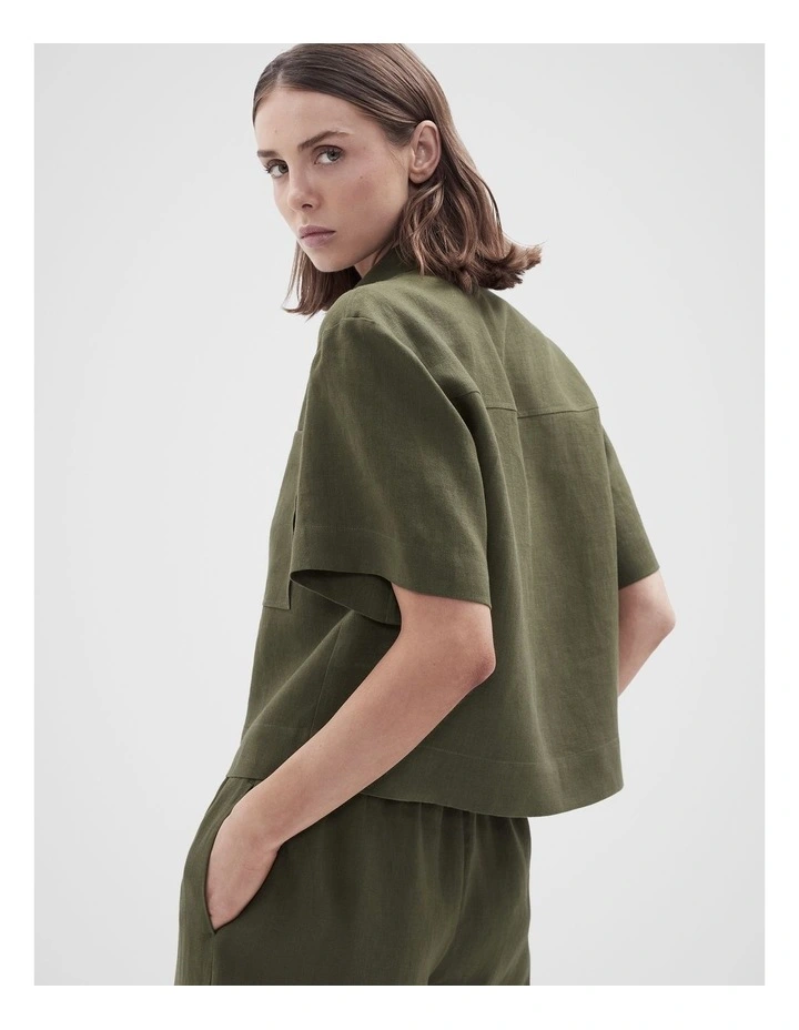 Collared Linen Utility Shirt image 2