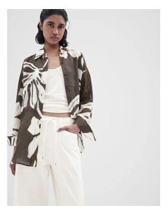 Oversized Ramie Shirt in Brown