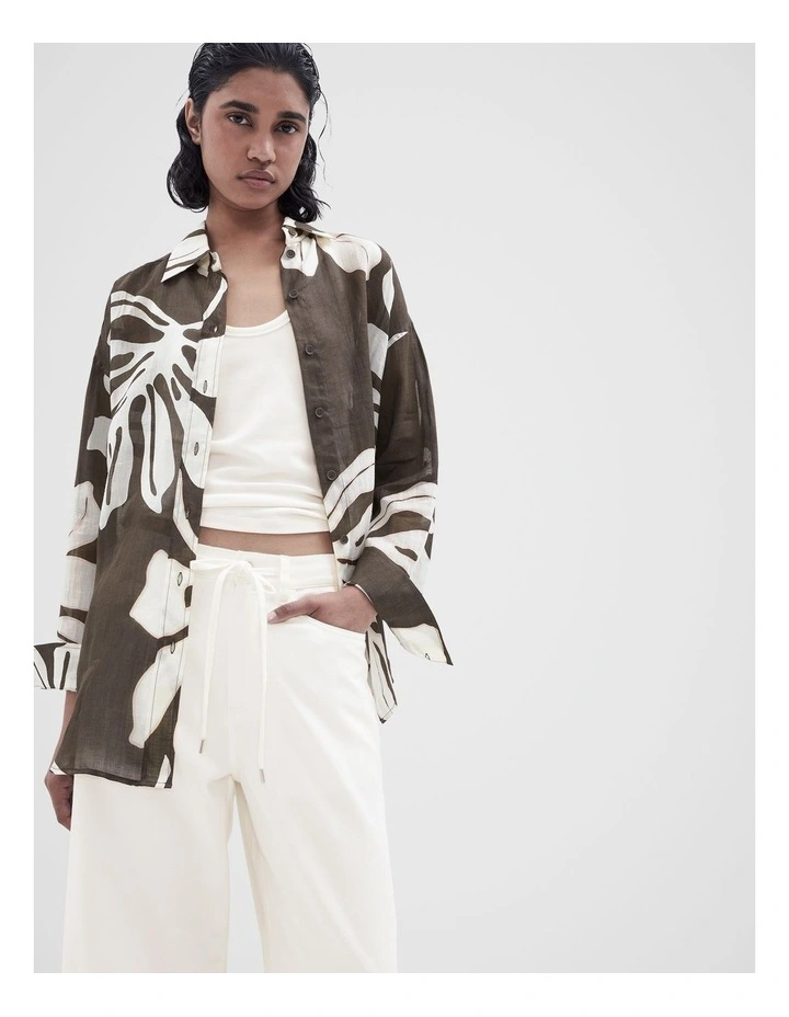 Oversized Ramie Shirt in Brown image 1