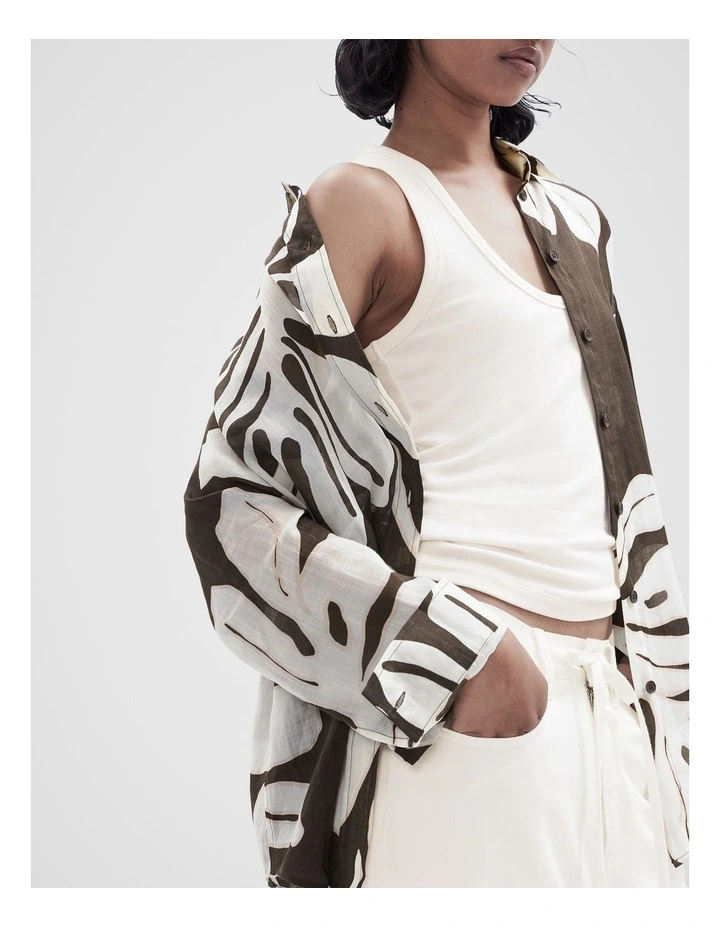 Oversized Ramie Shirt in Brown image 3