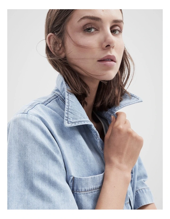 Collared Denim Utility Shirt image 3