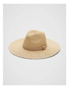 Wide Brim Raffia Fedora in Beige