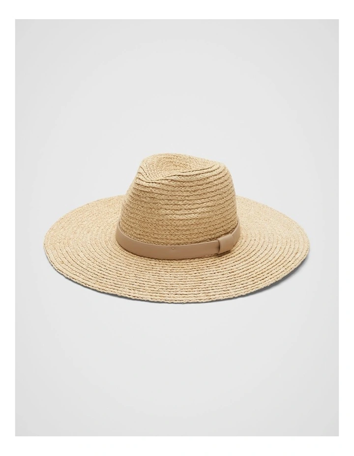 Wide Brim Raffia Fedora in Beige image 1
