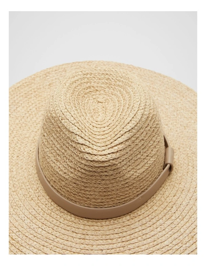 Wide Brim Raffia Fedora in Beige image 2