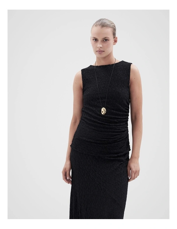 Sleeveless Lace Ruched Top in Black image 3