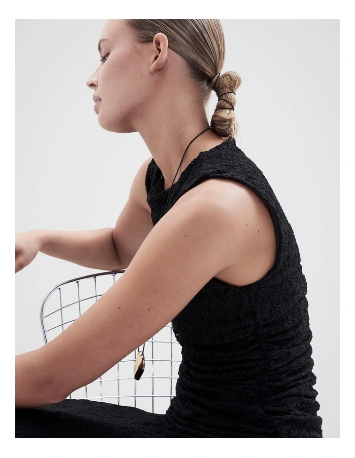 Sleeveless Lace Ruched Top in Black image 4