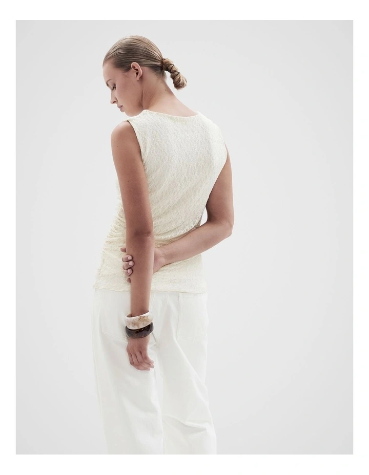 Sleeveless Lace Ruched Top in White image 2