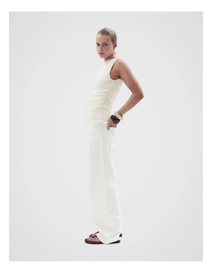 Sleeveless Lace Ruched Top in White image 3