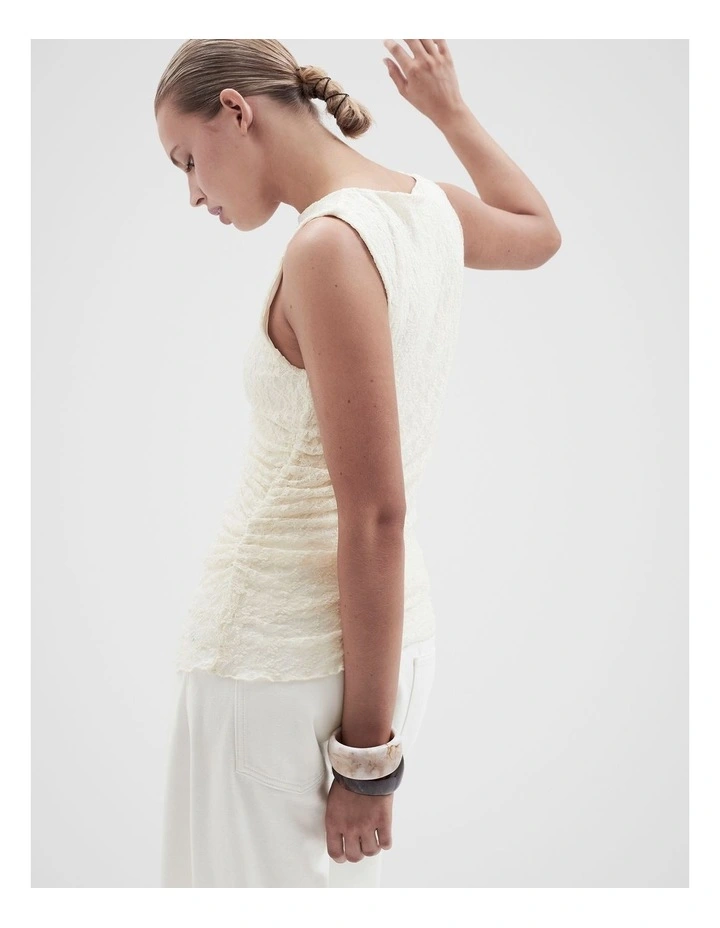 Sleeveless Lace Ruched Top in White image 4