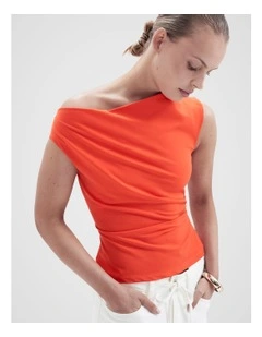 Draped Off Shoulder Top in Red