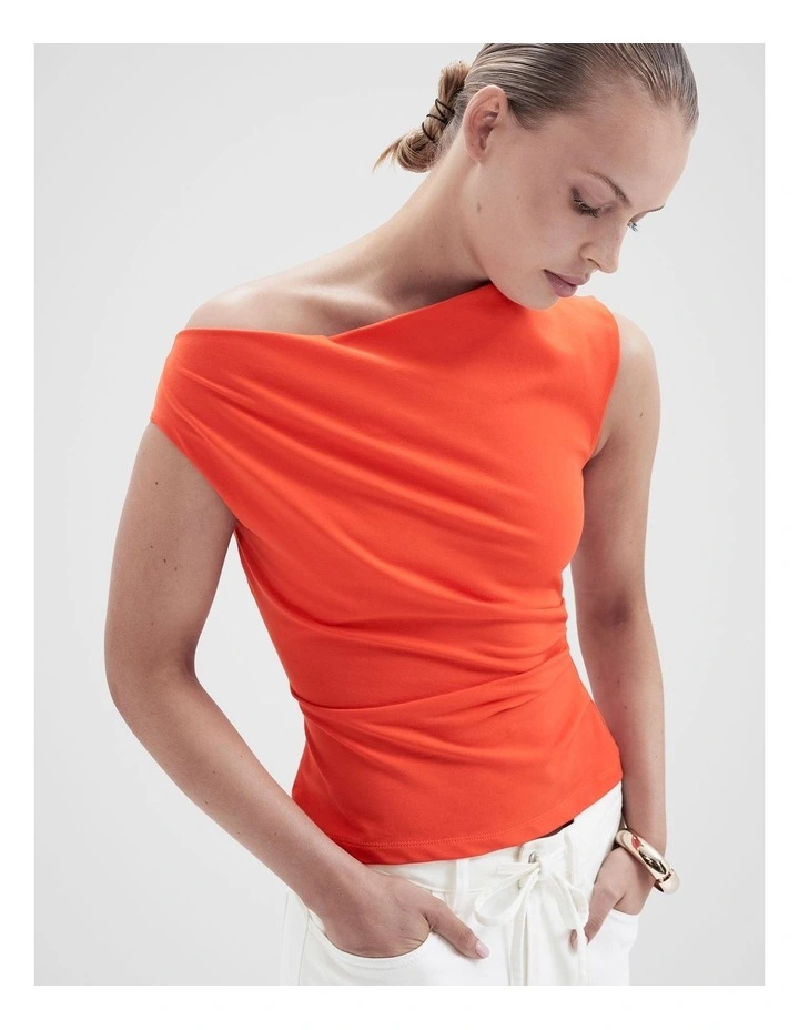 Draped Off Shoulder Top in Red image 1