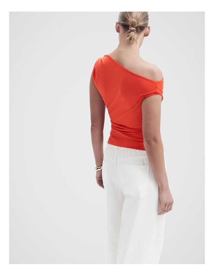 Draped Off Shoulder Top in Red image 2