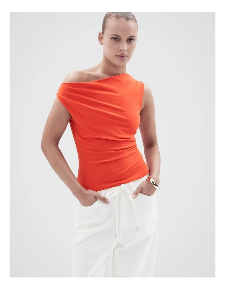 Draped Off Shoulder Top in Red image 3