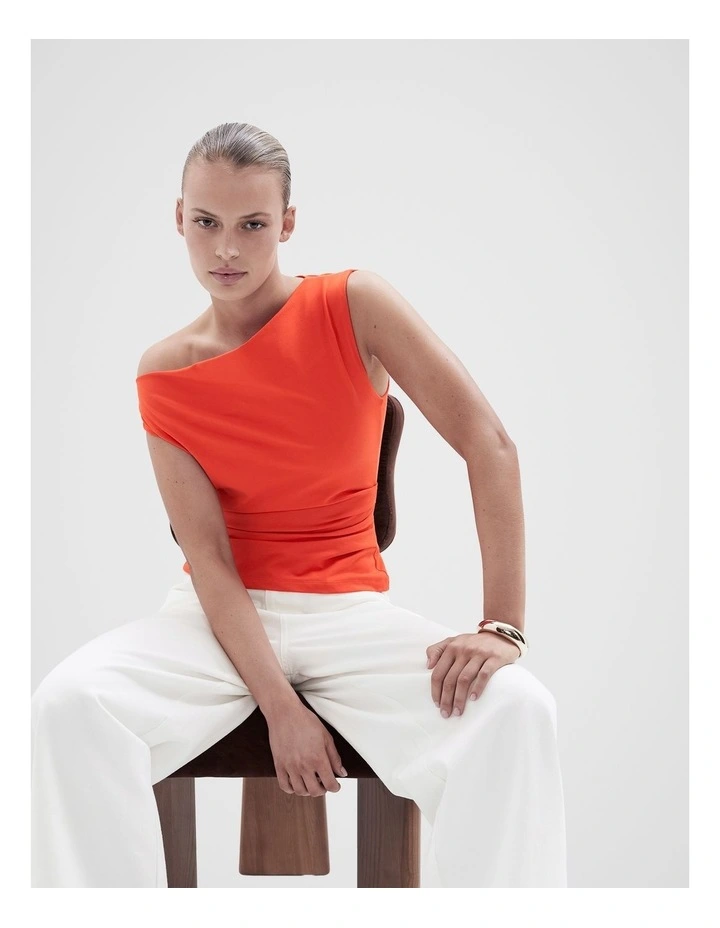 Draped Off Shoulder Top in Red image 4