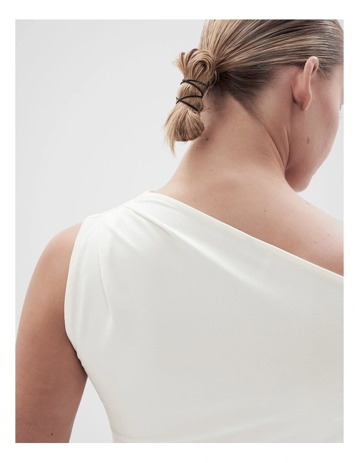 Draped Off Shoulder Top in White image 2