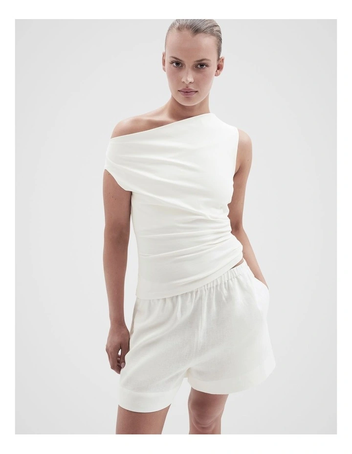 Draped Off Shoulder Top in White image 3
