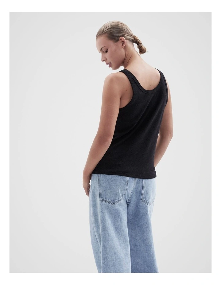 Linen Blend Scoop Neck Tank in Black image 2