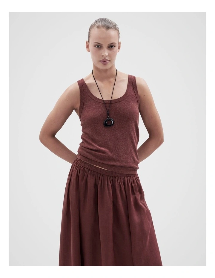 Linen Blend Scoop Neck Tank in Red image 1