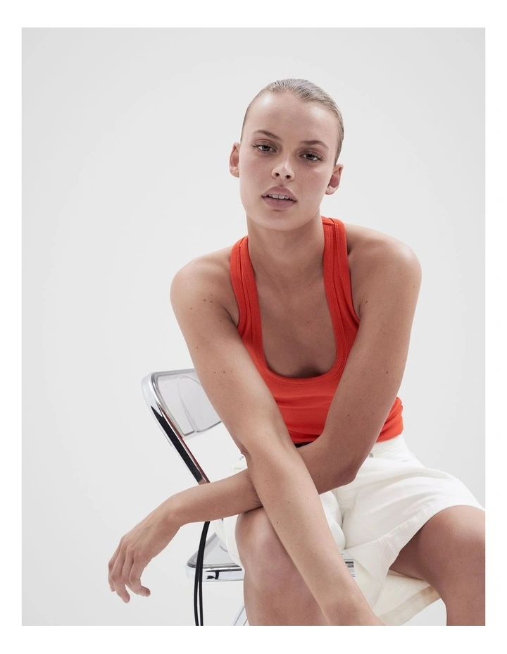 Aus Cotton Scoop Neck Tank in Red image 3