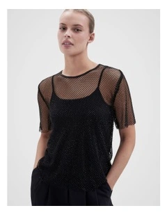 Metallic Mesh Tee in Black