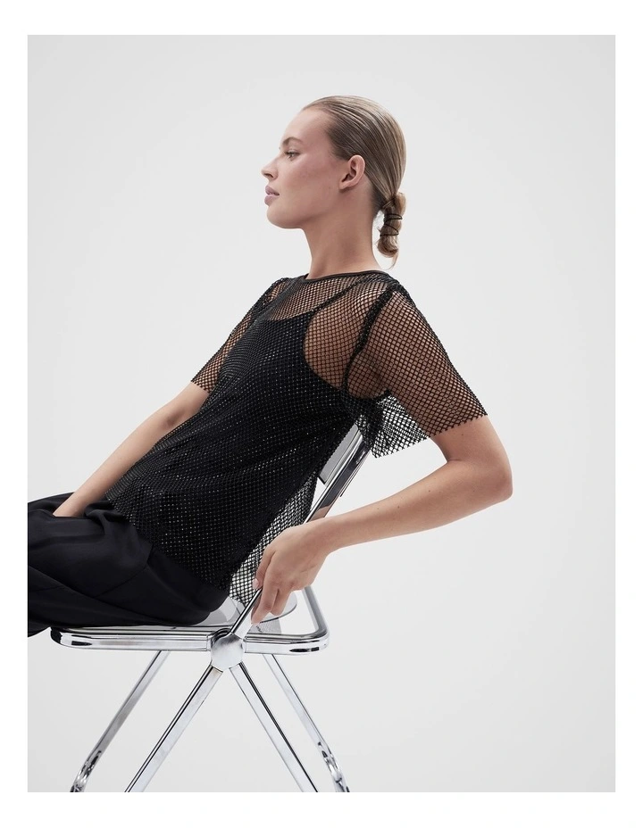 Metallic Mesh Tee in Black image 3