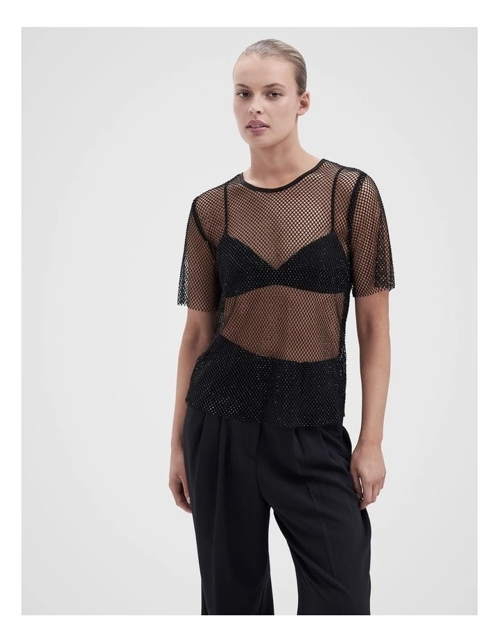 Metallic Mesh Tee in Black image 5