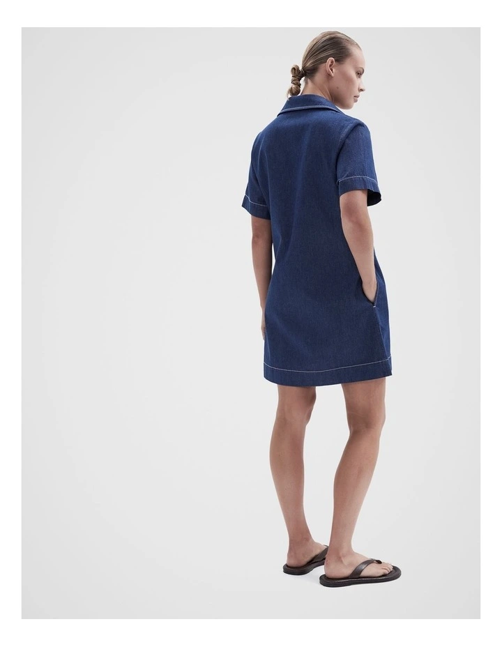 Collared Denim Utility Dress in Blue image 2