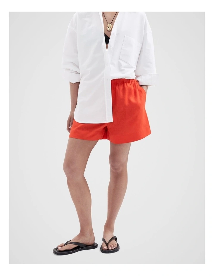 Essential Linen Shorts in Red image 3