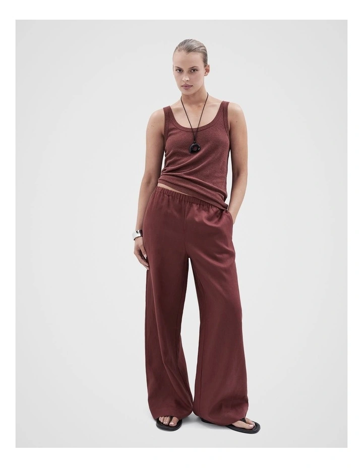Essential Linen Wide Leg Pant in Burgundy image 1