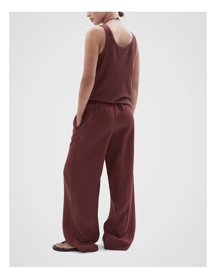Essential Linen Wide Leg Pant in Burgundy image 2