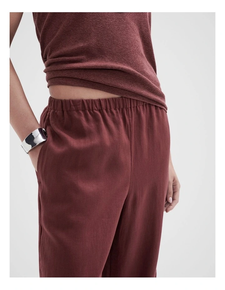 Essential Linen Wide Leg Pant in Burgundy image 3