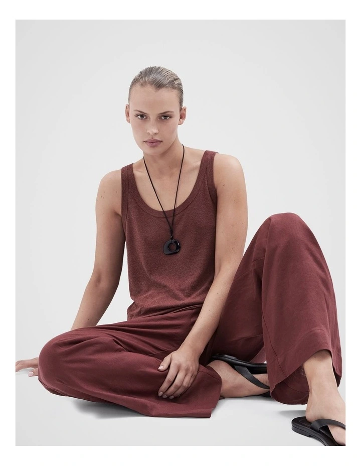 Essential Linen Wide Leg Pant in Burgundy image 4